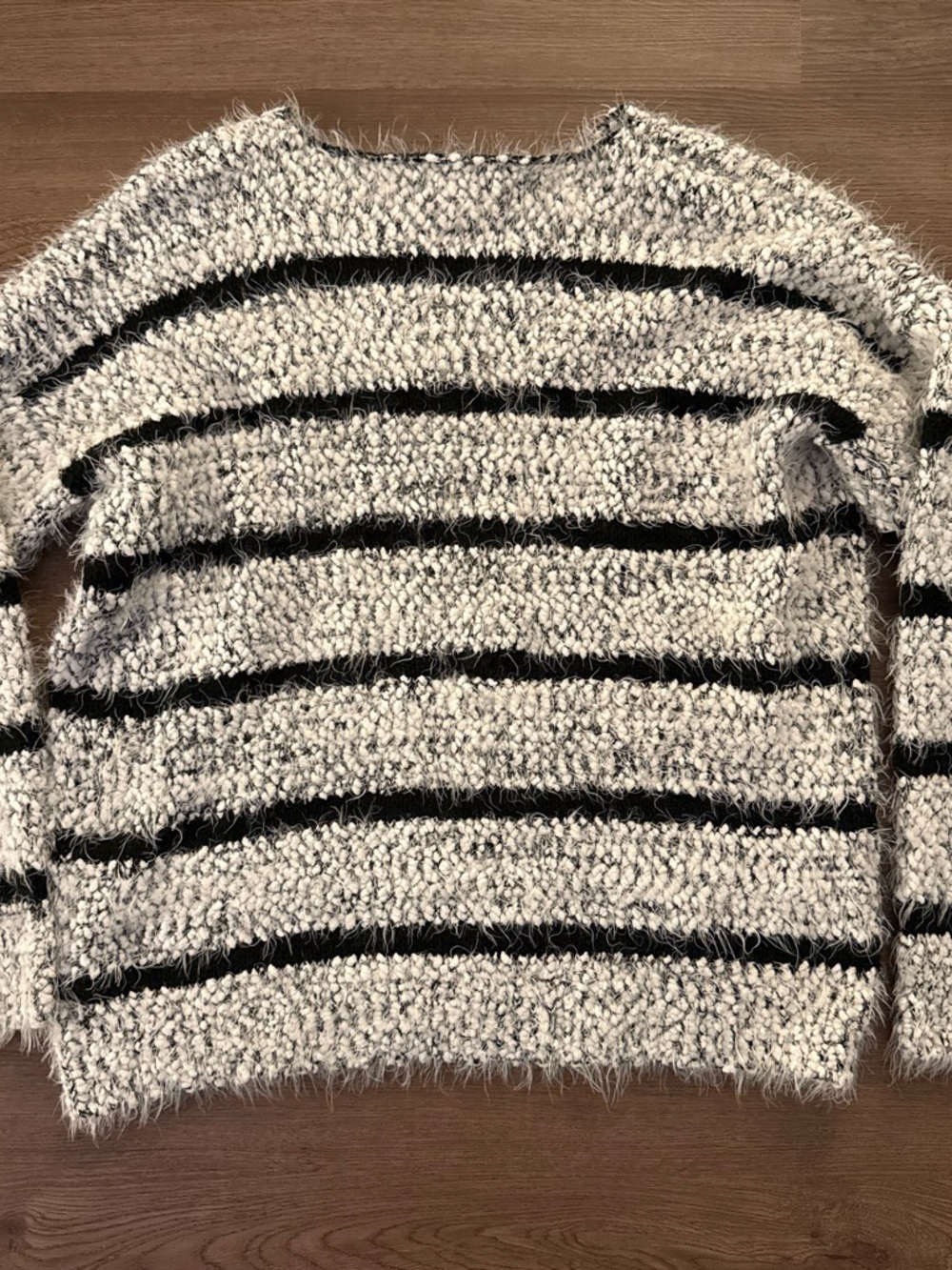Calvin Klein Black and White Fuzzy Stripe Crewneck Sweater - Picture 3 of 5